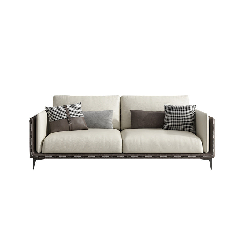 Contemporary Recessed Arm Sectional Stain-Resistant Faux Leather Sofa with Cushion Back 61"L x 35"W x 31.5"H Clearhalo 'furn' 'furn_sectionals' 'Furniture' 'furniture_sectionals' 'kitchen' 'kitchen_sectionals' 'Living Room Furniture' 'Sectionals' 4856310