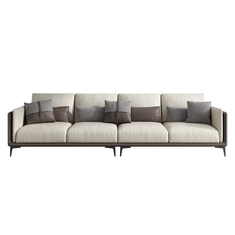 Contemporary Recessed Arm Sectional Stain-Resistant Faux Leather Sofa with Cushion Back 110"L x 35.5"W x 31.5"H Clearhalo 'furn' 'furn_sectionals' 'Furniture' 'furniture_sectionals' 'kitchen' 'kitchen_sectionals' 'Living Room Furniture' 'Sectionals' 4856311