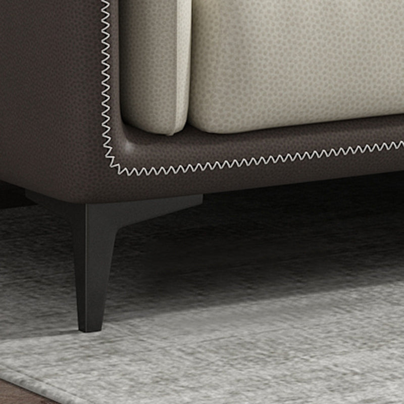 Contemporary Recessed Arm Sectional Stain-Resistant Faux Leather Sofa with Cushion Back Clearhalo 'furn' 'furn_sectionals' 'Furniture' 'furniture_sectionals' 'kitchen' 'kitchen_sectionals' 'Living Room Furniture' 'Sectionals' 4856312