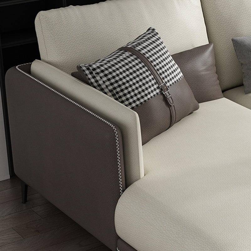 Contemporary Recessed Arm Sectional Stain-Resistant Faux Leather Sofa with Cushion Back Clearhalo 'furn' 'furn_sectionals' 'Furniture' 'furniture_sectionals' 'kitchen' 'kitchen_sectionals' 'Living Room Furniture' 'Sectionals' 4856314