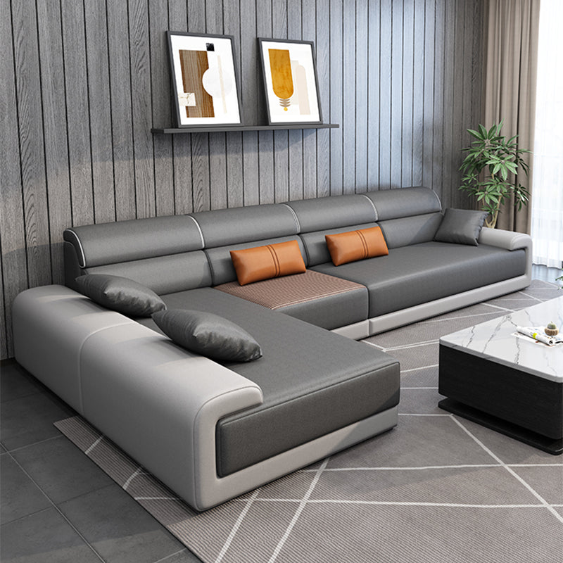 Modern Pillow Top Arm Sectionals 133.86"Lx 70.87"W x 35.43"H High Back Sofa with Chaise White-Gray Sponge Clearhalo 'furn' 'furn_sectionals' 'Furniture' 'furniture_sectionals' 'kitchen' 'kitchen_sectionals' 'Living Room Furniture' 'Sectionals' 4856325