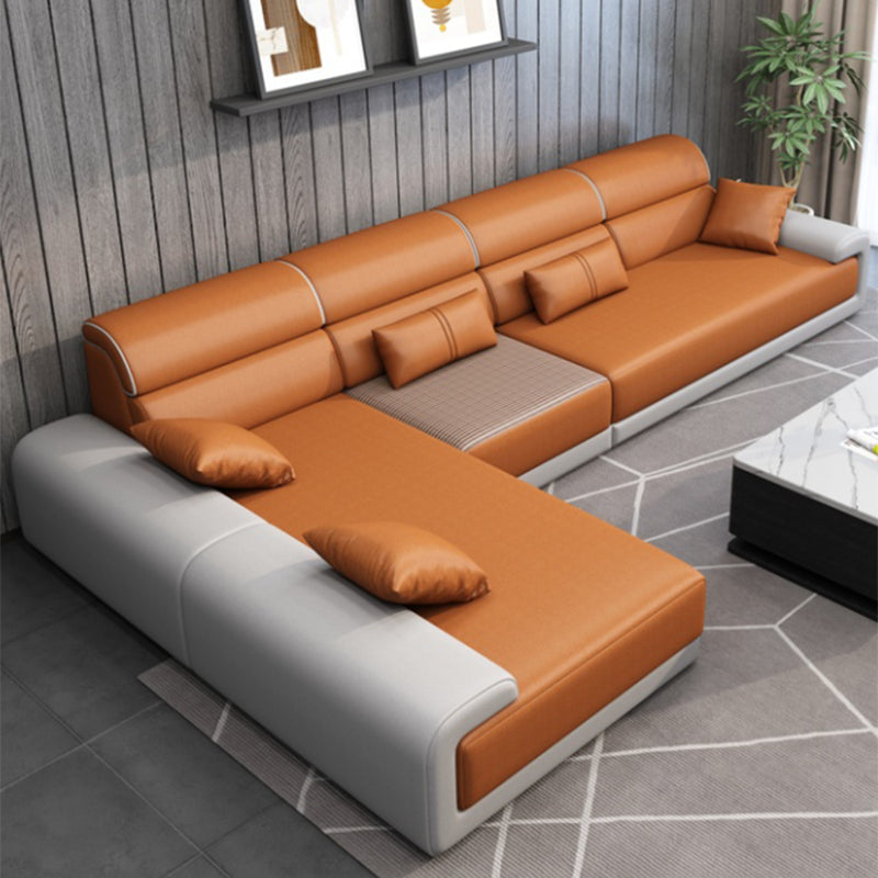 Modern Pillow Top Arm Sectionals 133.86"Lx 70.87"W x 35.43"H High Back Sofa with Chaise Orange White Clearhalo 'furn' 'furn_sectionals' 'Furniture' 'furniture_sectionals' 'kitchen' 'kitchen_sectionals' 'Living Room Furniture' 'Sectionals' 4856327