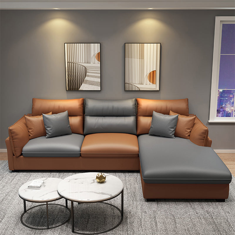 Contemporary Stain-Resistant Sectional Faux Leather Pillow Top Arm Sofa and Chaise 108"L x 71"W x 35"H Clearhalo 'furn' 'furn_sectionals' 'Furniture' 'furniture_sectionals' 'kitchen' 'kitchen_sectionals' 'Living Room Furniture' 'Sectionals' 4856335