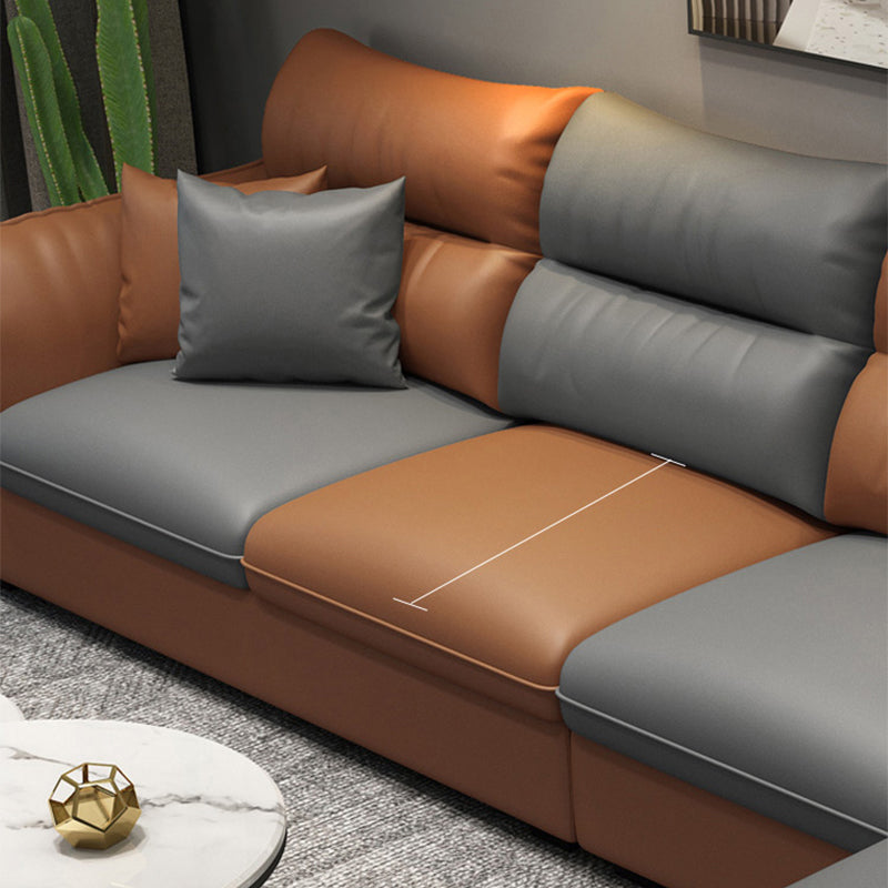 Contemporary Stain-Resistant Sectional Faux Leather Pillow Top Arm Sofa and Chaise Clearhalo 'furn' 'furn_sectionals' 'Furniture' 'furniture_sectionals' 'kitchen' 'kitchen_sectionals' 'Living Room Furniture' 'Sectionals' 4856341