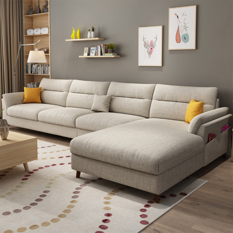 Pillowed Back Cushions Sofa and Chaise 4-Seat Sectional with Storage Light Yellow Clearhalo 'furn' 'furn_sectionals' 'Furniture' 'furniture_sectionals' 'kitchen' 'kitchen_sectionals' 'Living Room Furniture' 'Sectionals' 4856348