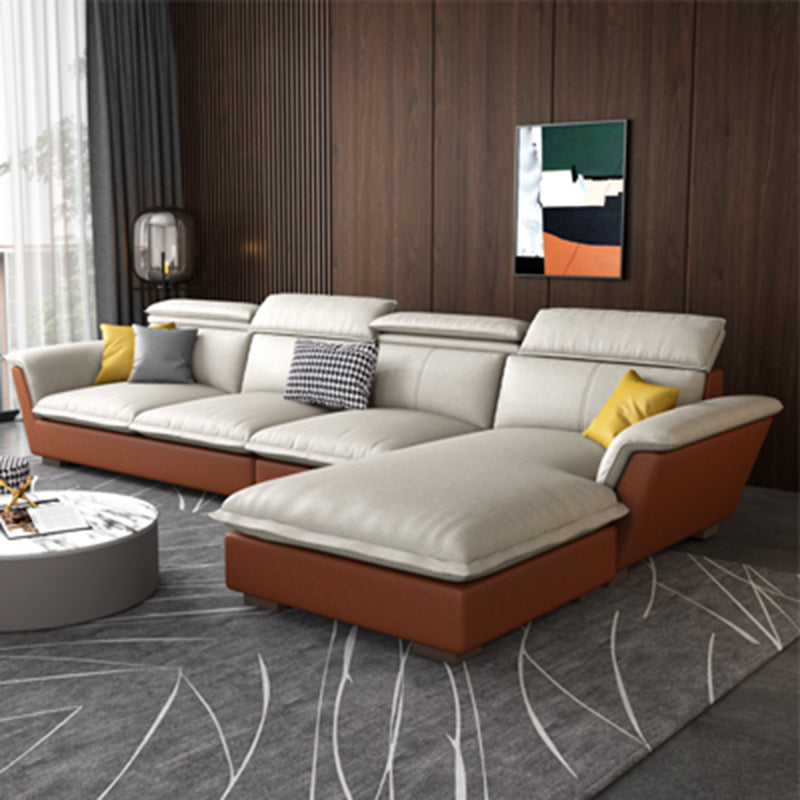Flared Arm L-Shape Sectional Right Hand Facing Sofa and Chaise for Four People Faux Leather Orange White Clearhalo 'furn' 'furn_sectionals' 'Furniture' 'furniture_sectionals' 'kitchen' 'kitchen_sectionals' 'Living Room Furniture' 'Sectionals' 4856378