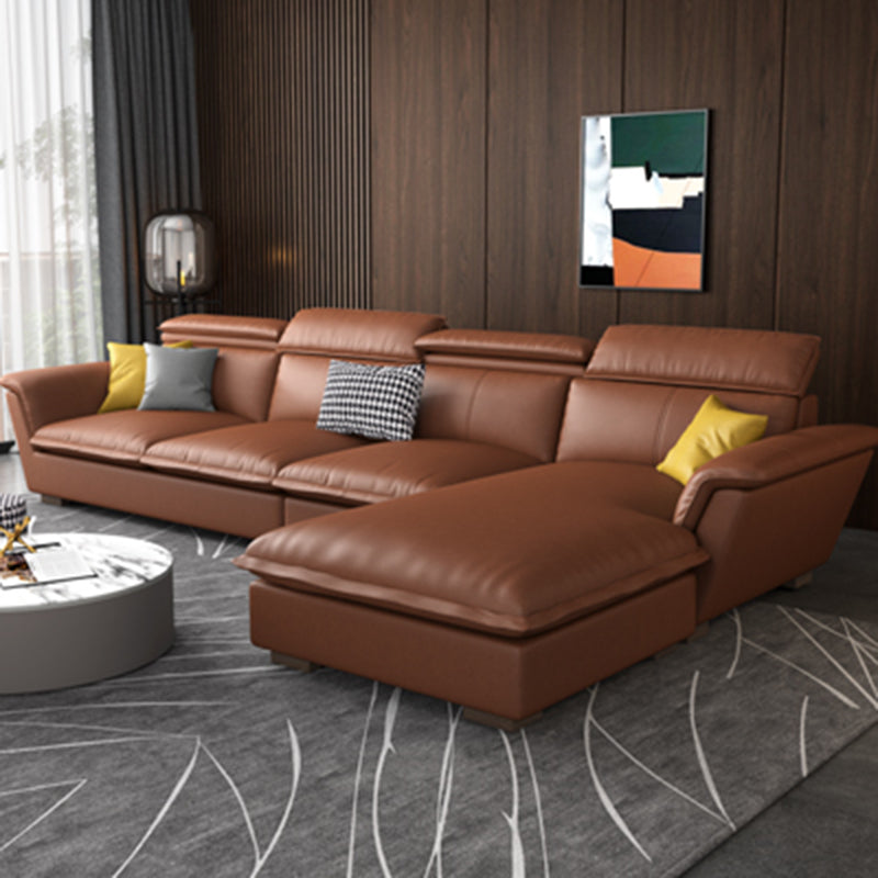Flared Arm L-Shape Sectional Right Hand Facing Sofa and Chaise for Four People Faux Leather Orange Clearhalo 'furn' 'furn_sectionals' 'Furniture' 'furniture_sectionals' 'kitchen' 'kitchen_sectionals' 'Living Room Furniture' 'Sectionals' 4856379