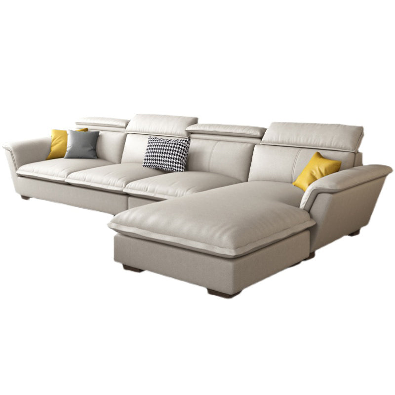 Flared Arm L-Shape Sectional Right Hand Facing Sofa and Chaise for Four People Faux Leather Beige Sponge Clearhalo 'furn' 'furn_sectionals' 'Furniture' 'furniture_sectionals' 'kitchen' 'kitchen_sectionals' 'Living Room Furniture' 'Sectionals' 4856385