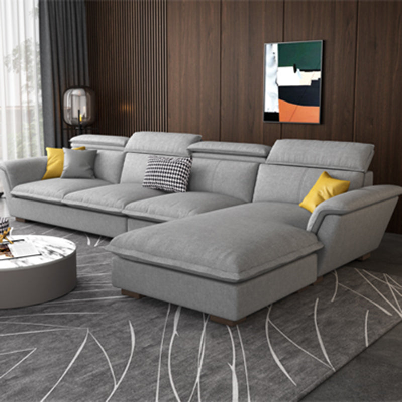 Flared Arm L-Shape Sectional Right Hand Facing Sofa and Chaise for Four People Cotton Blend Light Grey Clearhalo 'furn' 'furn_sectionals' 'Furniture' 'furniture_sectionals' 'kitchen' 'kitchen_sectionals' 'Living Room Furniture' 'Sectionals' 4856388