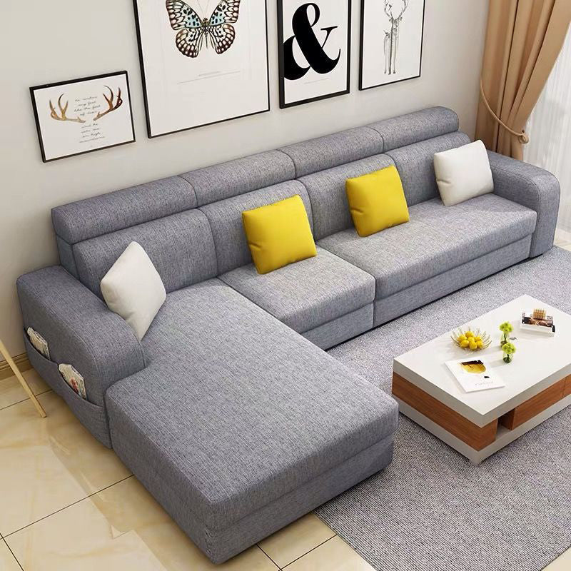 Faux Leather/Linen Square Arms Sectionals 110"L Sofa and Chaise for Living Room Light Gray Linen Blend Clearhalo 'furn' 'furn_sectionals' 'Furniture' 'furniture_sectionals' 'kitchen' 'kitchen_sectionals' 'Living Room Furniture' 'Sectionals' 4856398