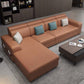 Faux Leather/Linen Square Arms Sectionals 110"L Sofa and Chaise for Living Room Orange Faux Leather Clearhalo 'furn' 'furn_sectionals' 'Furniture' 'furniture_sectionals' 'kitchen' 'kitchen_sectionals' 'Living Room Furniture' 'Sectionals' 4856401