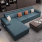 Faux Leather/Linen Square Arms Sectionals 110"L Sofa and Chaise for Living Room Blue Faux Leather Clearhalo 'furn' 'furn_sectionals' 'Furniture' 'furniture_sectionals' 'kitchen' 'kitchen_sectionals' 'Living Room Furniture' 'Sectionals' 4856405