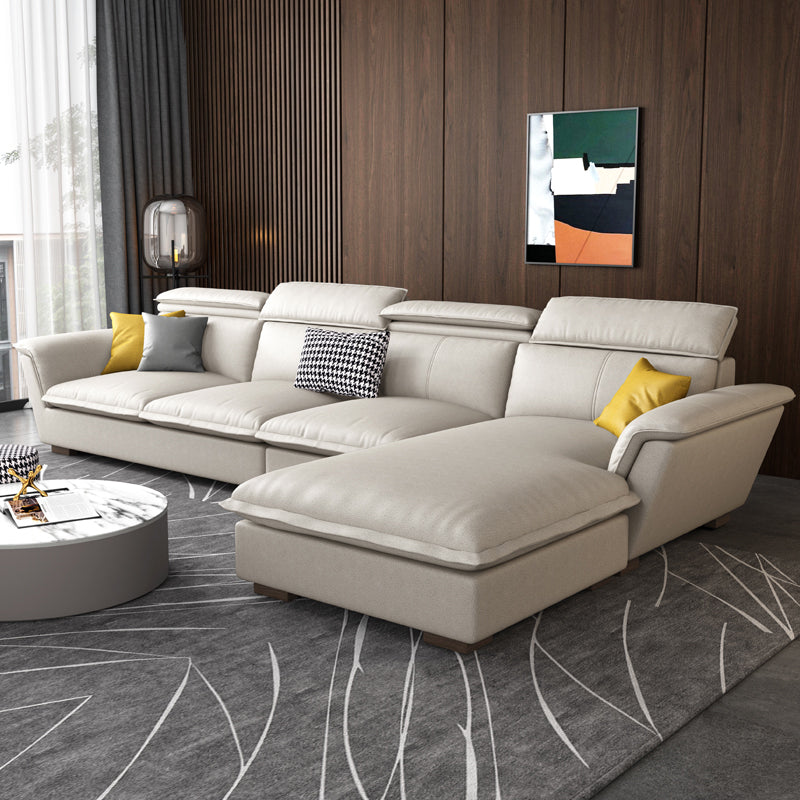 Faux Leather/Cotton-Blend Sofa and Chaise L-Shape Sectional for Four People Faux Leather Beige Clearhalo 'furn' 'furn_sectionals' 'Furniture' 'furniture_sectionals' 'kitchen' 'kitchen_sectionals' 'Living Room Furniture' 'Sectionals' 4856407