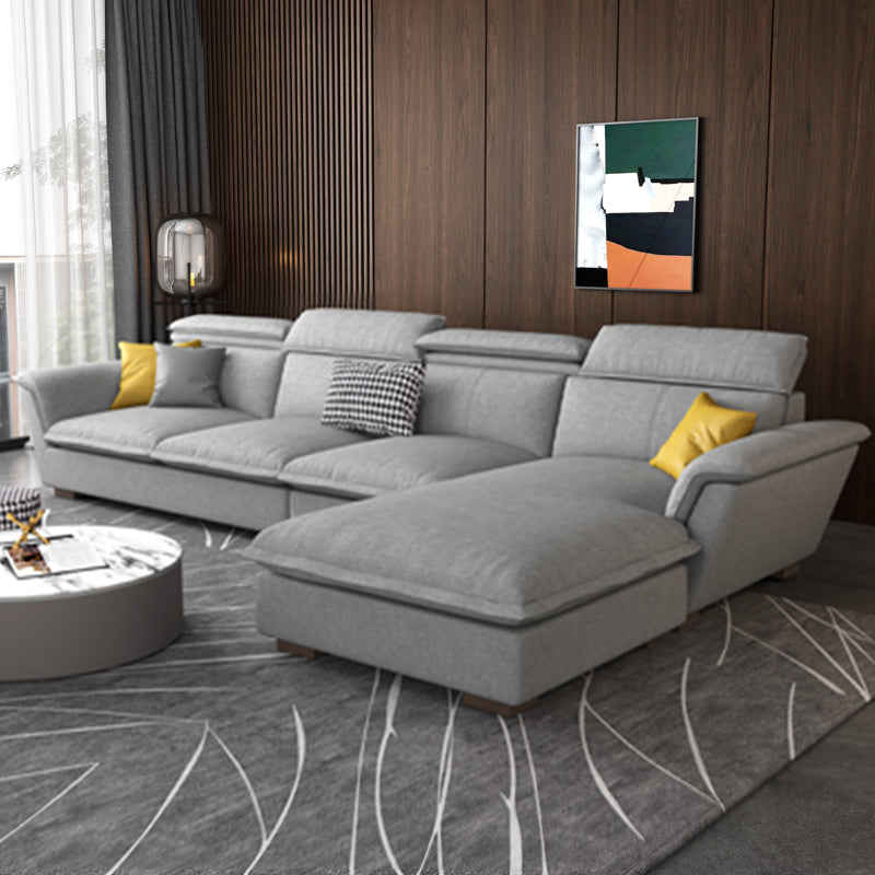 Faux Leather/Cotton-Blend Sofa and Chaise L-Shape Sectional for Four People Cotton Blend Light Grey Clearhalo 'furn' 'furn_sectionals' 'Furniture' 'furniture_sectionals' 'kitchen' 'kitchen_sectionals' 'Living Room Furniture' 'Sectionals' 4856408