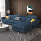 Faux Leather/Cotton-Blend Sofa and Chaise L-Shape Sectional for Four People Cotton Blend Dark Blue Clearhalo 'furn' 'furn_sectionals' 'Furniture' 'furniture_sectionals' 'kitchen' 'kitchen_sectionals' 'Living Room Furniture' 'Sectionals' 4856410