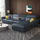 Faux Leather/Cotton-Blend Sofa and Chaise L-Shape Sectional for Four People Faux Leather Dark Blue Clearhalo 'furn' 'furn_sectionals' 'Furniture' 'furniture_sectionals' 'kitchen' 'kitchen_sectionals' 'Living Room Furniture' 'Sectionals' 4856413