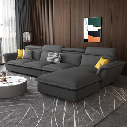 Faux Leather/Cotton-Blend Sofa and Chaise L-Shape Sectional for Four People Cotton Blend Dark Gray Clearhalo 'furn' 'furn_sectionals' 'Furniture' 'furniture_sectionals' 'kitchen' 'kitchen_sectionals' 'Living Room Furniture' 'Sectionals' 4856416