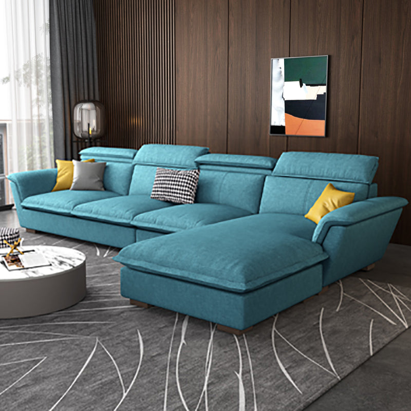 Faux Leather/Cotton-Blend Sofa and Chaise L-Shape Sectional for Four People Cotton Blend Sky Blue Clearhalo 'furn' 'furn_sectionals' 'Furniture' 'furniture_sectionals' 'kitchen' 'kitchen_sectionals' 'Living Room Furniture' 'Sectionals' 4856417