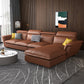 Faux Leather/Cotton-Blend Sofa and Chaise L-Shape Sectional for Four People Faux Leather Brown Clearhalo 'furn' 'furn_sectionals' 'Furniture' 'furniture_sectionals' 'kitchen' 'kitchen_sectionals' 'Living Room Furniture' 'Sectionals' 4856423