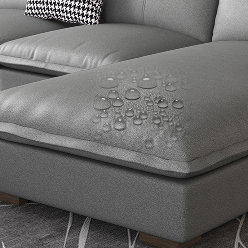 Faux Leather/Cotton-Blend Sofa and Chaise L-Shape Sectional for Four People Clearhalo 'furn' 'furn_sectionals' 'Furniture' 'furniture_sectionals' 'kitchen' 'kitchen_sectionals' 'Living Room Furniture' 'Sectionals' 4856424