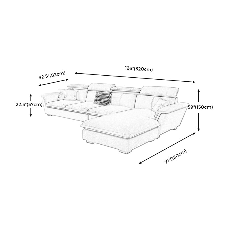 Faux Leather/Cotton-Blend Sofa and Chaise L-Shape Sectional for Four People Clearhalo 'furn' 'furn_sectionals' 'Furniture' 'furniture_sectionals' 'kitchen' 'kitchen_sectionals' 'Living Room Furniture' 'Sectionals' 4856426