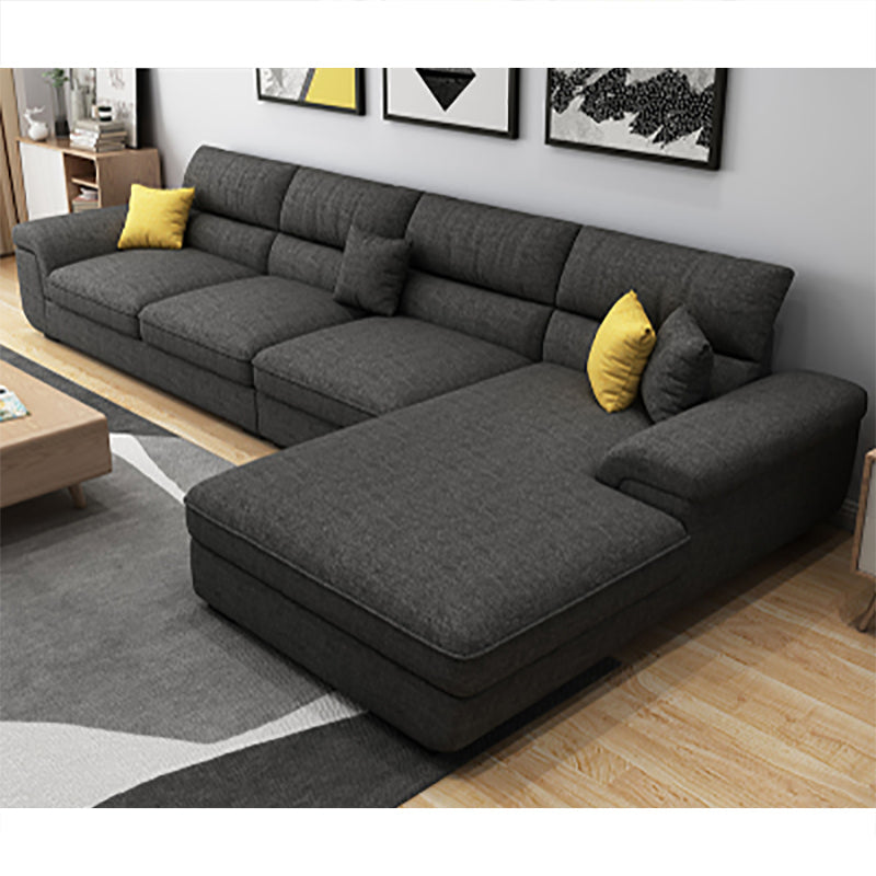 Casual Pillow Top Arm Sectional 37.4"H Removable Cushions Sofa and Chaise Dark Gray Clearhalo 'furn' 'furn_sectionals' 'Furniture' 'furniture_sectionals' 'kitchen' 'kitchen_sectionals' 'Living Room Furniture' 'Sectionals' 4856428
