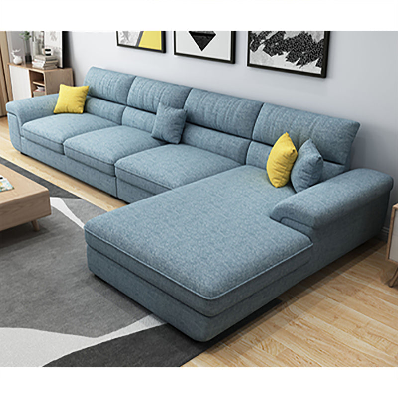 Casual Pillow Top Arm Sectional 37.4"H Removable Cushions Sofa and Chaise 138"L x 71"W x 37"H Light Blue Clearhalo 'furn' 'furn_sectionals' 'Furniture' 'furniture_sectionals' 'kitchen' 'kitchen_sectionals' 'Living Room Furniture' 'Sectionals' 4856429