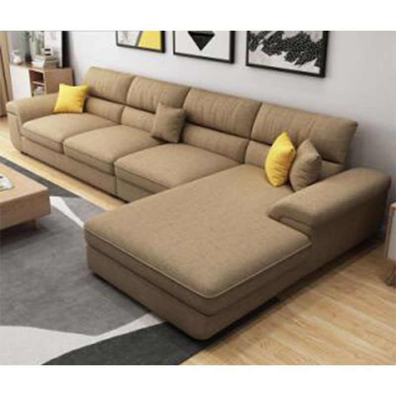 Casual Pillow Top Arm Sectional 37.4"H Removable Cushions Sofa and Chaise Brown Clearhalo 'furn' 'furn_sectionals' 'Furniture' 'furniture_sectionals' 'kitchen' 'kitchen_sectionals' 'Living Room Furniture' 'Sectionals' 4856430