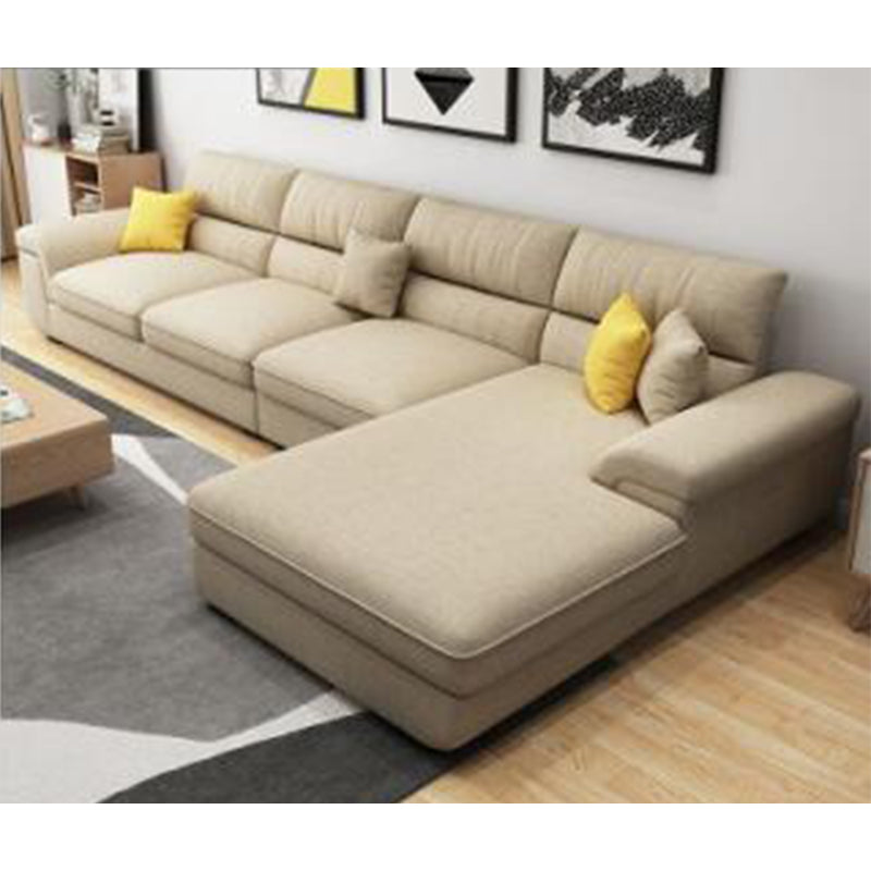 Casual Pillow Top Arm Sectional 37.4"H Removable Cushions Sofa and Chaise Khaki Clearhalo 'furn' 'furn_sectionals' 'Furniture' 'furniture_sectionals' 'kitchen' 'kitchen_sectionals' 'Living Room Furniture' 'Sectionals' 4856433