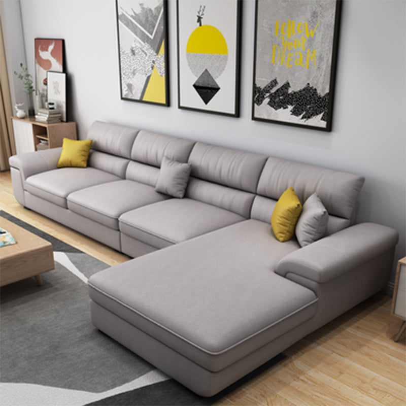 Casual Pillow Top Arm Sectional 37.4"H Removable Cushions Sofa and Chaise Light Gray Clearhalo 'furn' 'furn_sectionals' 'Furniture' 'furniture_sectionals' 'kitchen' 'kitchen_sectionals' 'Living Room Furniture' 'Sectionals' 4856434