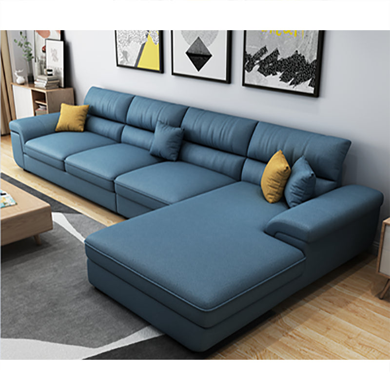 Casual Pillow Top Arm Sectional 37.4"H Removable Cushions Sofa and Chaise Denim Blue Clearhalo 'furn' 'furn_sectionals' 'Furniture' 'furniture_sectionals' 'kitchen' 'kitchen_sectionals' 'Living Room Furniture' 'Sectionals' 4856435