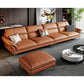 Contemporary Tan Leather Sectional Pillow Top Arm Sofa and Chaise for Living Room Clearhalo 'furn' 'furn_sectionals' 'Furniture' 'furniture_sectionals' 'kitchen' 'kitchen_sectionals' 'Living Room Furniture' 'Sectionals' 4856445