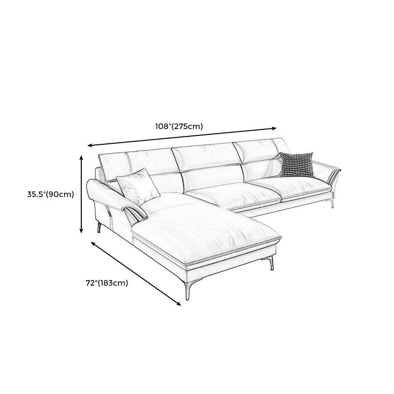 Contemporary Tan Leather Sectional Pillow Top Arm Sofa and Chaise for Living Room Clearhalo 'furn' 'furn_sectionals' 'Furniture' 'furniture_sectionals' 'kitchen' 'kitchen_sectionals' 'Living Room Furniture' 'Sectionals' 4856458