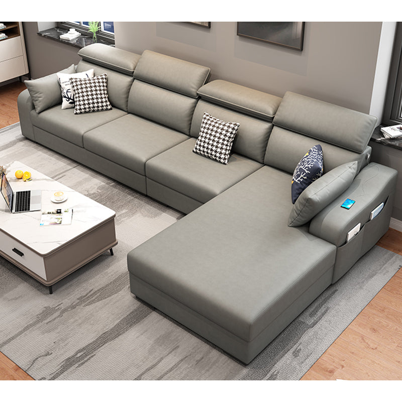 Faux Leather Removable Cushions Sofa and Chaise 35.43"High Sloped Arms Sectional Light Gray Clearhalo 'furn' 'furn_sectionals' 'Furniture' 'furniture_sectionals' 'kitchen' 'kitchen_sectionals' 'Living Room Furniture' 'Sectionals' 4856461