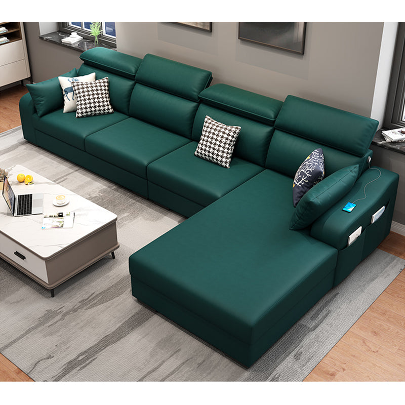 Faux Leather Removable Cushions Sofa and Chaise 35.43"High Sloped Arms Sectional Green Latex Clearhalo 'furn' 'furn_sectionals' 'Furniture' 'furniture_sectionals' 'kitchen' 'kitchen_sectionals' 'Living Room Furniture' 'Sectionals' 4856462
