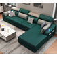 Faux Leather Removable Cushions Sofa and Chaise 35.43"High Sloped Arms Sectional Green Grey Clearhalo 'furn' 'furn_sectionals' 'Furniture' 'furniture_sectionals' 'kitchen' 'kitchen_sectionals' 'Living Room Furniture' 'Sectionals' 4856465