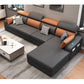Faux Leather Removable Cushions Sofa and Chaise 35.43"High Sloped Arms Sectional 110"L x 63"W x 35"H Orange-Gray Clearhalo 'furn' 'furn_sectionals' 'Furniture' 'furniture_sectionals' 'kitchen' 'kitchen_sectionals' 'Living Room Furniture' 'Sectionals' 4856470