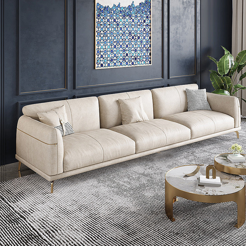 Faux Leather Square Arm Sectional Beige Cushion Back Sofa and Chaise for Living Room 87"L x 31.5"W x 31"H Leather Clearhalo 'furn' 'furn_sectionals' 'Furniture' 'furniture_sectionals' 'kitchen' 'kitchen_sectionals' 'Living Room Furniture' 'Sectionals' 4856478