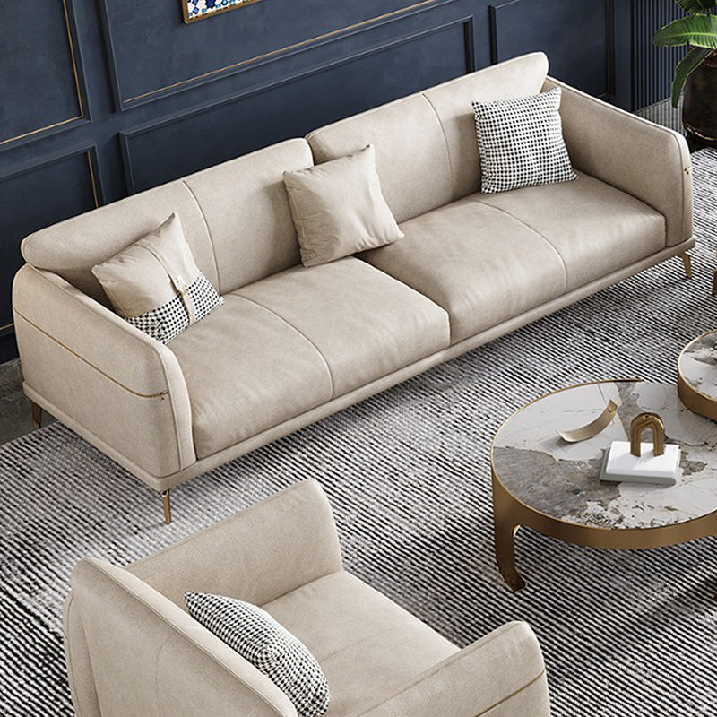 Faux Leather Square Arm Sectional Beige Cushion Back Sofa and Chaise for Living Room 71"L x 31.5"W x 31"H Leather Clearhalo 'furn' 'furn_sectionals' 'Furniture' 'furniture_sectionals' 'kitchen' 'kitchen_sectionals' 'Living Room Furniture' 'Sectionals' 4856479