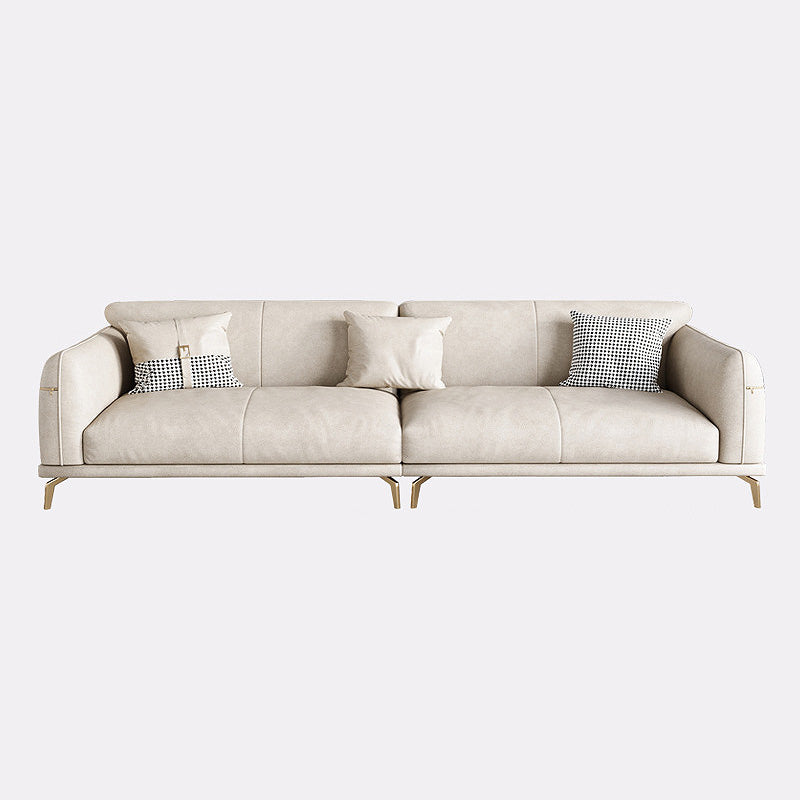 Faux Leather Square Arm Sectional Beige Cushion Back Sofa and Chaise for Living Room 110"L x 31.5"W x 31"H Clearhalo 'furn' 'furn_sectionals' 'Furniture' 'furniture_sectionals' 'kitchen' 'kitchen_sectionals' 'Living Room Furniture' 'Sectionals' 4856482