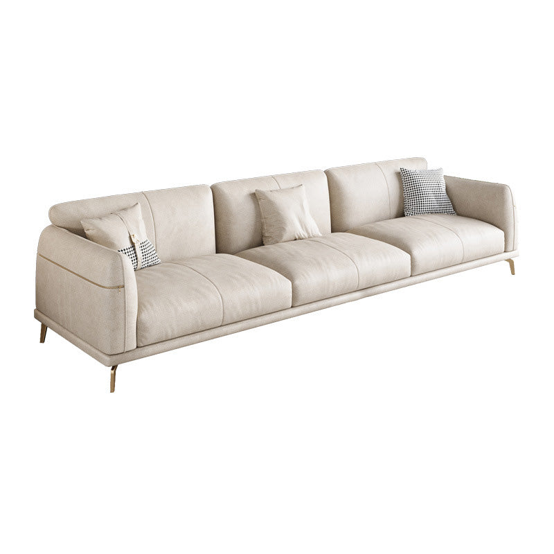 Faux Leather Square Arm Sectional Beige Cushion Back Sofa and Chaise for Living Room 87"L x 31.5"W x 31"H Faux Leather Clearhalo 'furn' 'furn_sectionals' 'Furniture' 'furniture_sectionals' 'kitchen' 'kitchen_sectionals' 'Living Room Furniture' 'Sectionals' 4856484