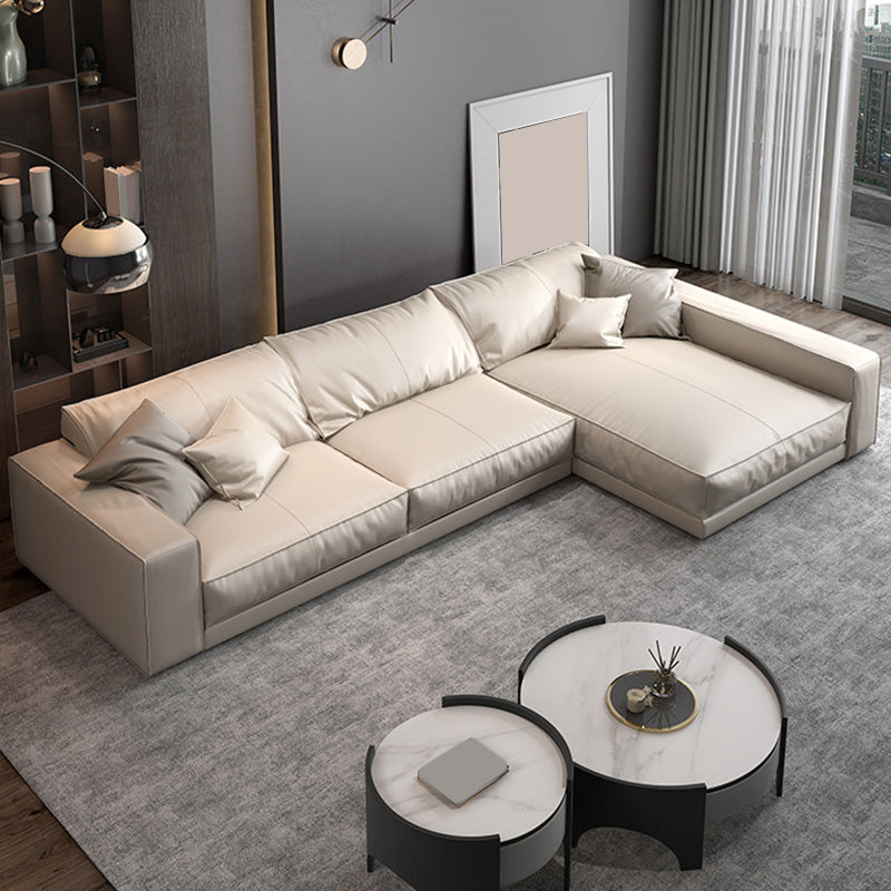 Genuine Leather Square Arm Sectional/Sofa White Sectional for Living Room 134"L x 61"W x 31"H Foam Clearhalo 'furn' 'furn_sectionals' 'Furniture' 'furniture_sectionals' 'kitchen' 'kitchen_sectionals' 'Living Room Furniture' 'Sectionals' 4856493