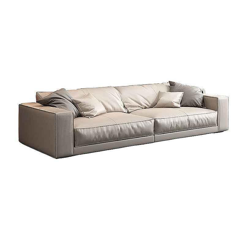 Genuine Leather Square Arm Sectional/Sofa White Sectional for Living Room 118"L x 39"W x 31"H Latex Clearhalo 'furn' 'furn_sectionals' 'Furniture' 'furniture_sectionals' 'kitchen' 'kitchen_sectionals' 'Living Room Furniture' 'Sectionals' 4856496