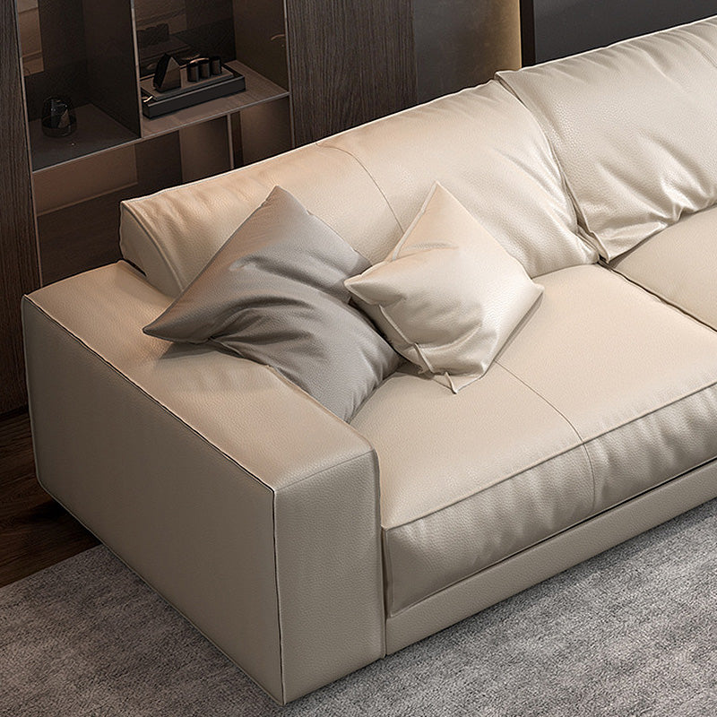 Genuine Leather Square Arm Sectional/Sofa White Sectional for Living Room Clearhalo 'furn' 'furn_sectionals' 'Furniture' 'furniture_sectionals' 'kitchen' 'kitchen_sectionals' 'Living Room Furniture' 'Sectionals' 4856498