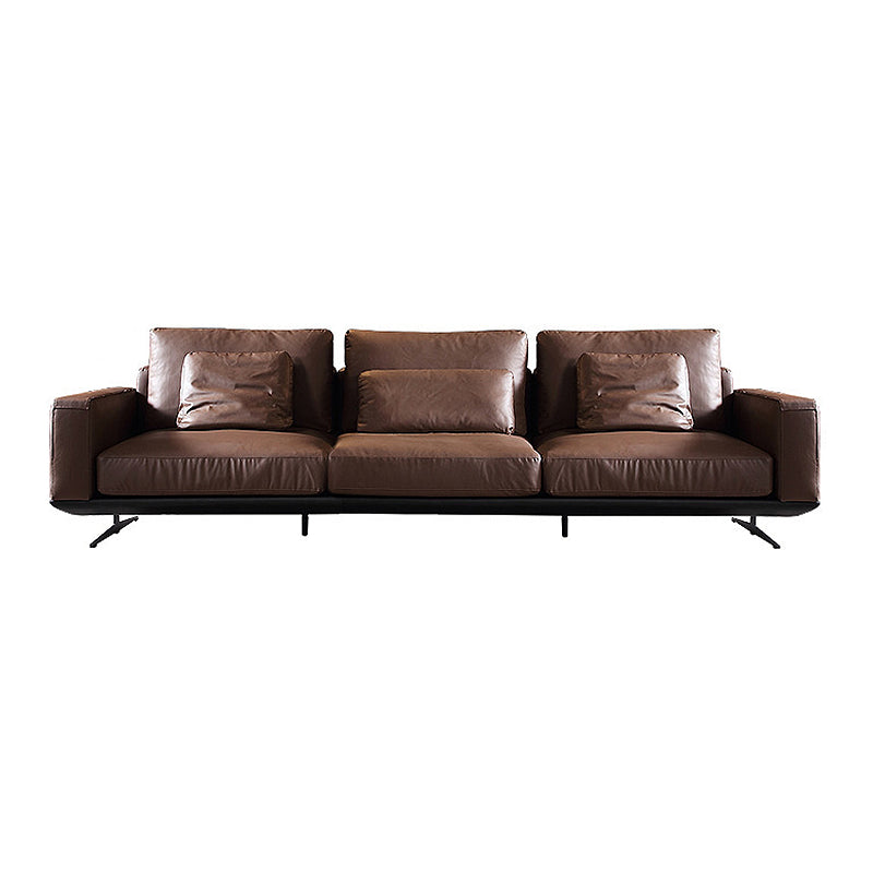 Square Arm Sofa and Chaise Genuine Leather Dark Brown Sectional for Living Room 33.5"H x 118"L x 39"W Clearhalo 'Furniture' 'kitchen' 'kitchen_sectionals' 'Living Room Furniture' 'Sectionals' 4856510
