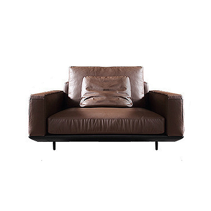 Square Arm Sofa and Chaise Genuine Leather Dark Brown Sectional for Living Room 33.5"H x 49"L x 39"W Clearhalo 'Furniture' 'kitchen' 'kitchen_sectionals' 'Living Room Furniture' 'Sectionals' 4856512