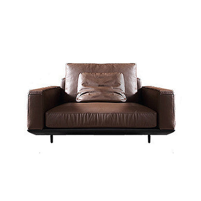 Square Arm Sofa and Chaise Genuine Leather Dark Brown Sectional for Living Room 33.5"H x 49"L x 39"W Clearhalo 'Furniture' 'kitchen' 'kitchen_sectionals' 'Living Room Furniture' 'Sectionals' 4856512