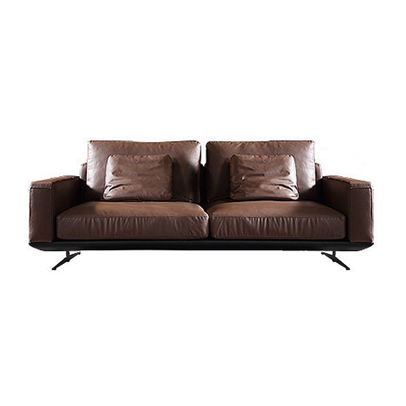 Square Arm Sofa and Chaise Genuine Leather Dark Brown Sectional for Living Room 33.5"H x 87"L x 39"W Clearhalo 'Furniture' 'kitchen' 'kitchen_sectionals' 'Living Room Furniture' 'Sectionals' 4856513