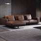 Mid-Century Modern Square Arm Sofa and Chaise Genuine Leather Sectional for Living Room 118"L x 73"W x 33.5"H Down Clearhalo 'furn' 'furn_sectionals' 'Furniture' 'furniture_sectionals' 'kitchen' 'kitchen_sectionals' 'Living Room Furniture' 'Sectionals' 4856524