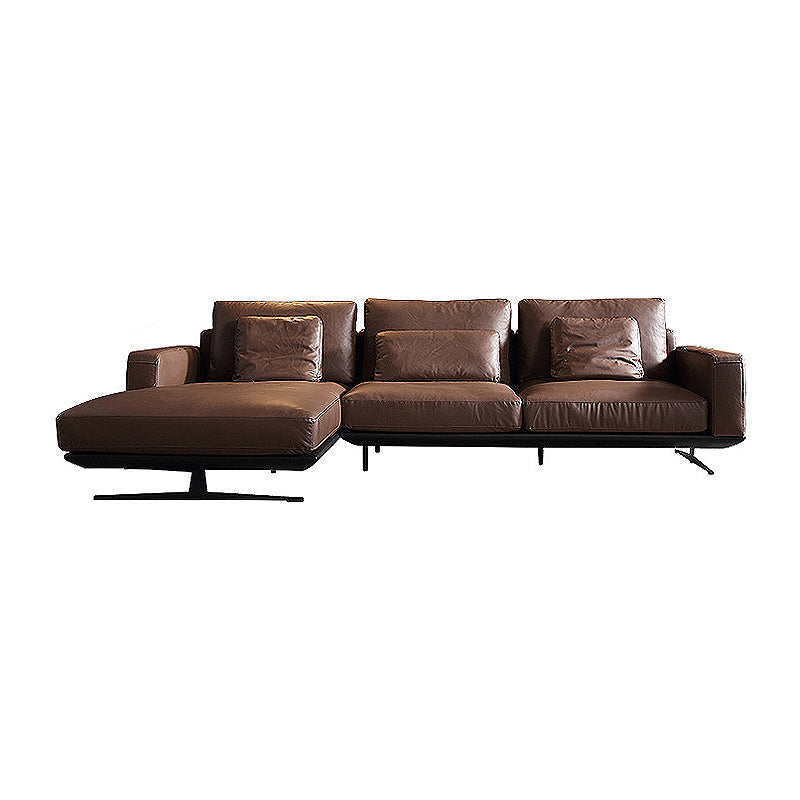 Mid-Century Modern Square Arm Sofa and Chaise Genuine Leather Sectional for Living Room Clearhalo 'furn' 'furn_sectionals' 'Furniture' 'furniture_sectionals' 'kitchen' 'kitchen_sectionals' 'Living Room Furniture' 'Sectionals' 4856525
